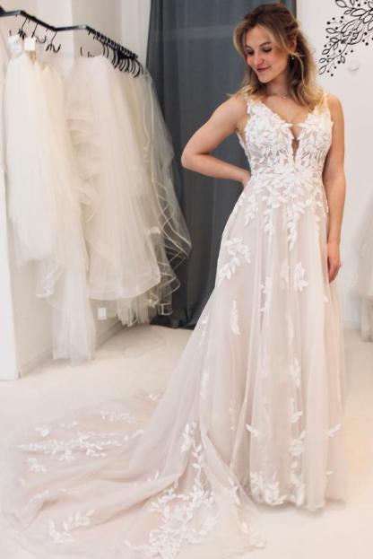 Schöne Brautkleider mit Spitze | Hochzeitskleid Lang Rückenfrei