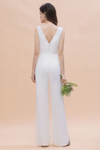 Jumpsuit Brautjungfernkleider Lang Weiß | Chiffon Kleider Günstig