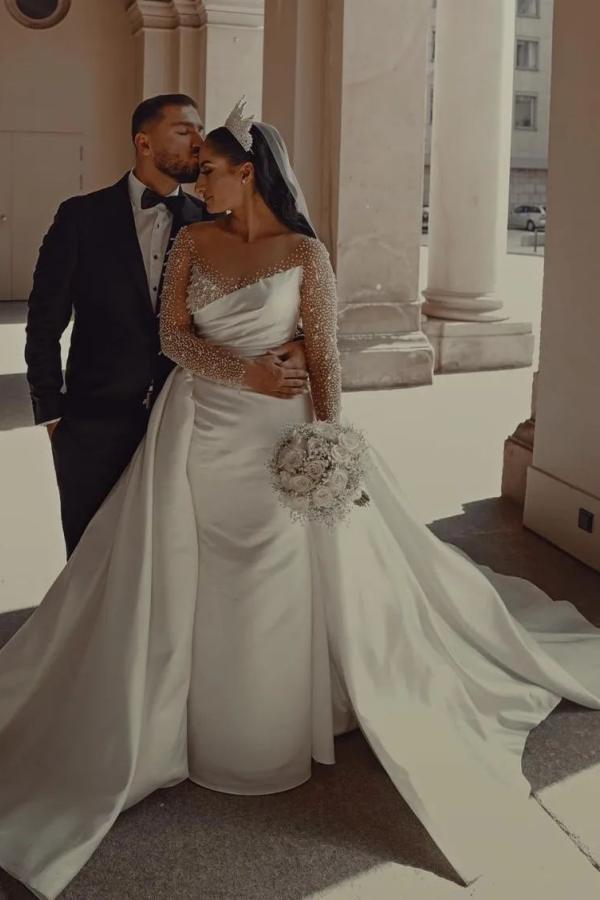Wunderschöne Hochzeitskleider A Linie | Brautkleider Glitzer mit Ärmel