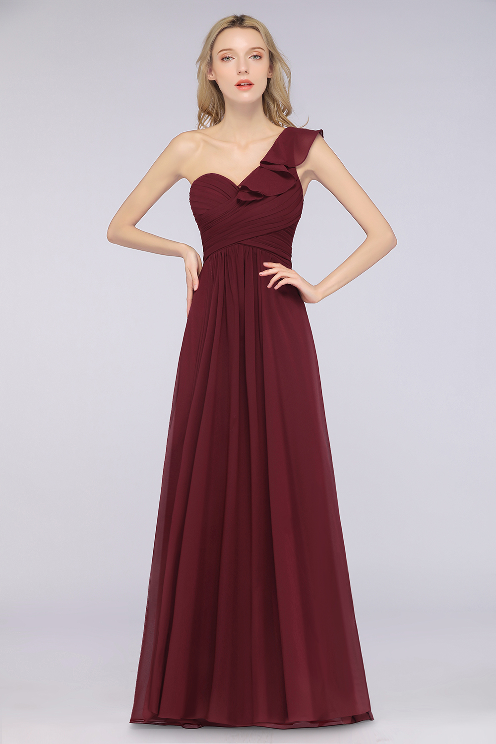 Elegante Brautjungfernkleider Weinrot | Chiffon Kleider Günstig
