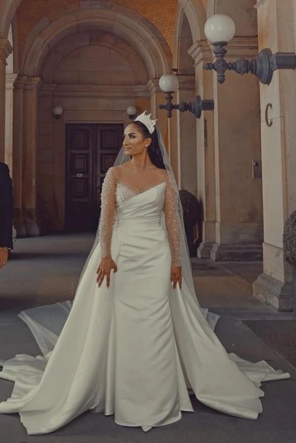 Wunderschöne Hochzeitskleider A Linie | Brautkleider Glitzer mit Ärmel