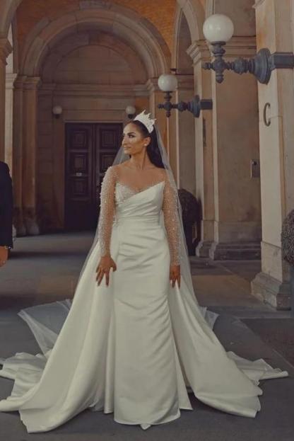 Wunderschöne Hochzeitskleider A Linie | Brautkleider Glitzer mit Ärmel