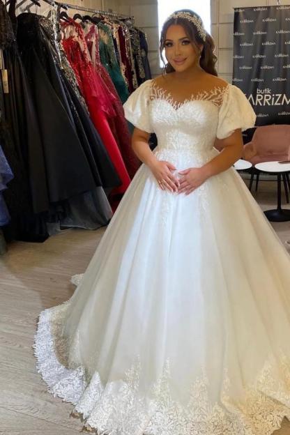 Vintage Hochzeitskleider A Linie | Brautkleider mit Kurze Ärmel