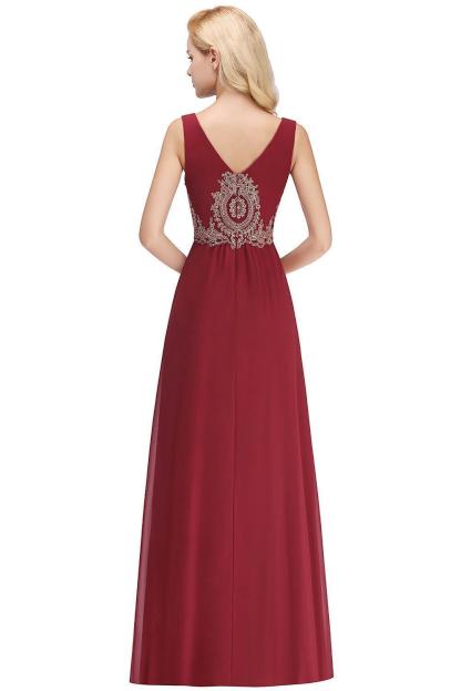 Abendkleid Lang V Ausschnitt | Abiballkleider Weinrot