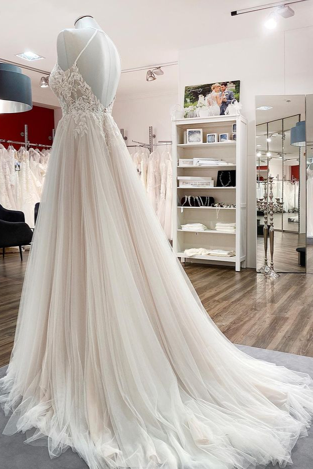 Brautkleider A linie Cream | Hochzeitskleider mit Spitze
