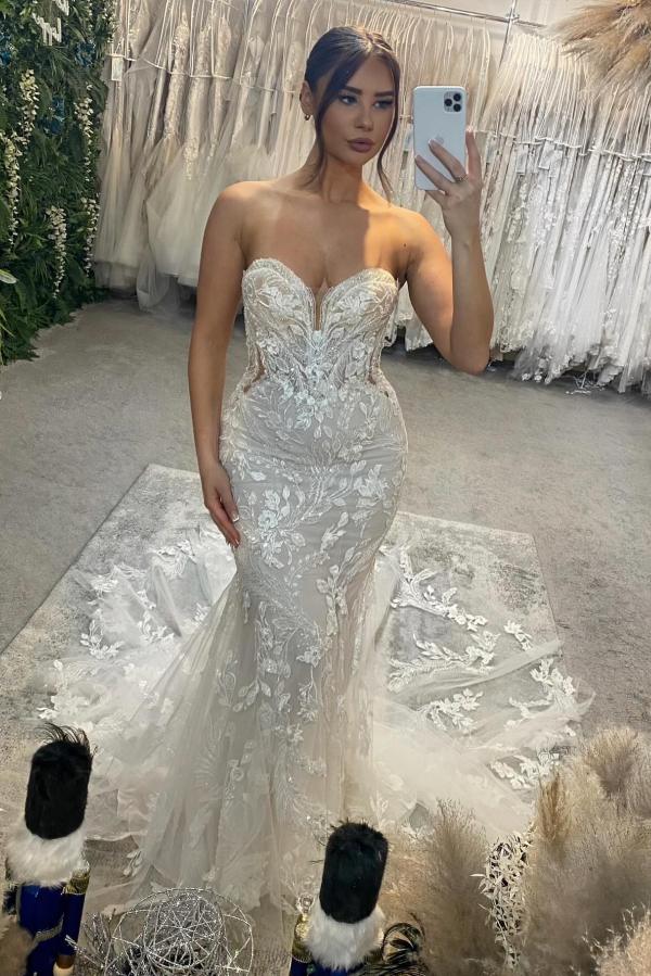 Designer Hochzeitskledier Meerjungfrau Spitze | Brautkleider Creme