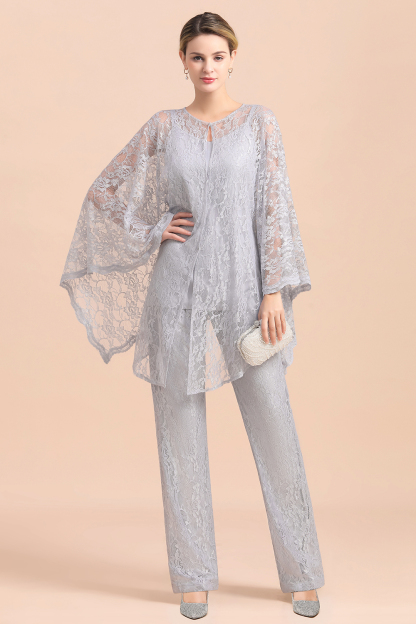 Silber Brautmutterkleider Jumpsuit | Brautmutterkleid mit Stola