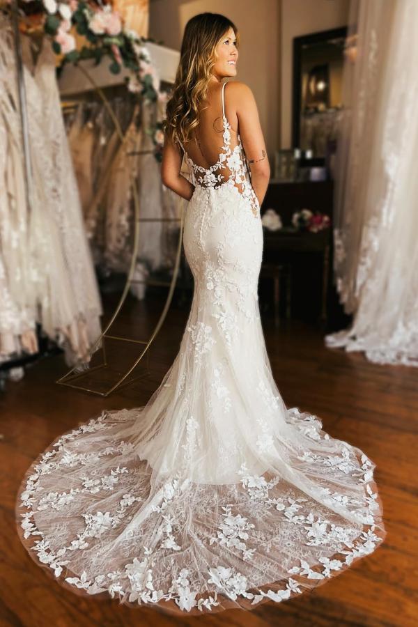 Designer Hochzeitskleid Creme | Brautkleider Meerjungfrau Spitze