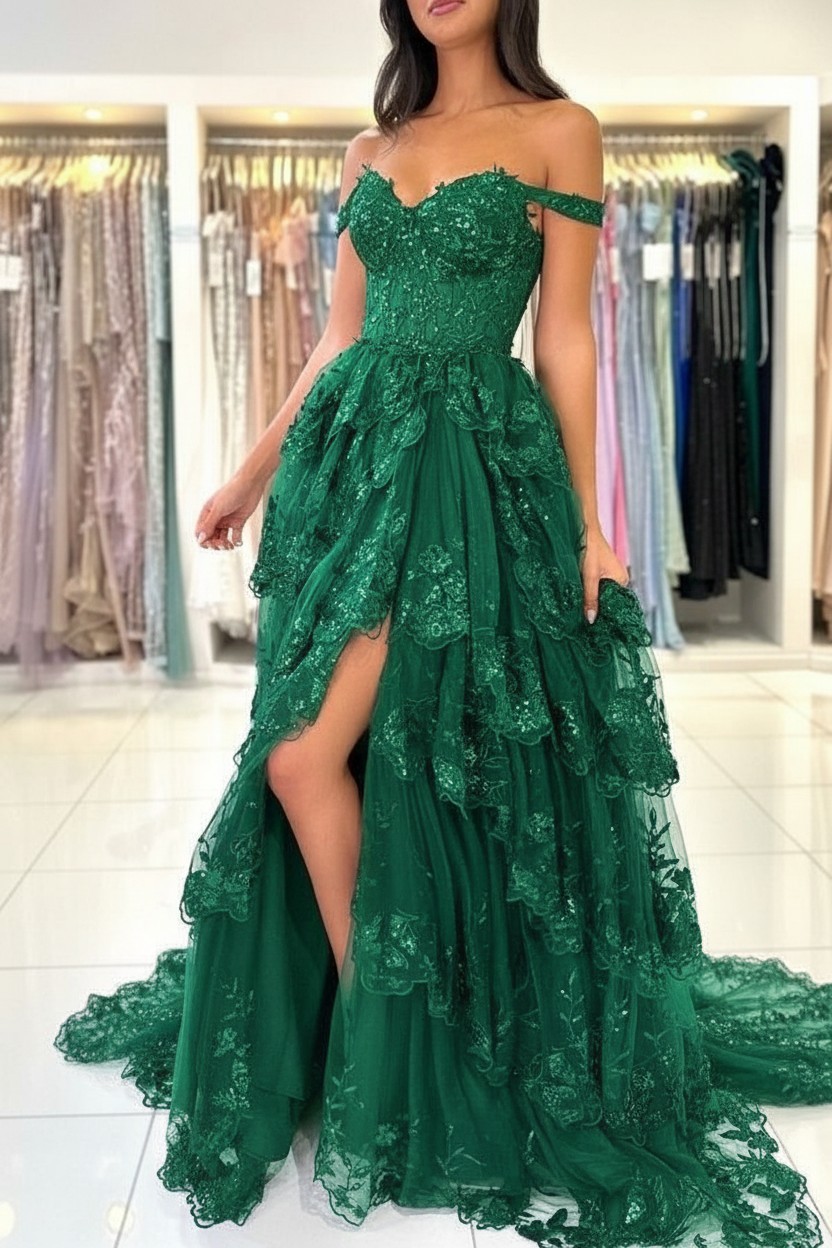 Moderne Abendkleider Schwarz | Abiballkleid mit Spitze