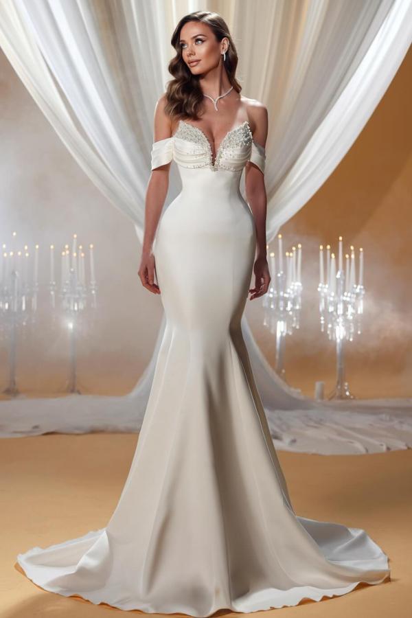 Schöne Hochzeitskleider Satin | Meerjungfrau Btautkleid mit Glitzer