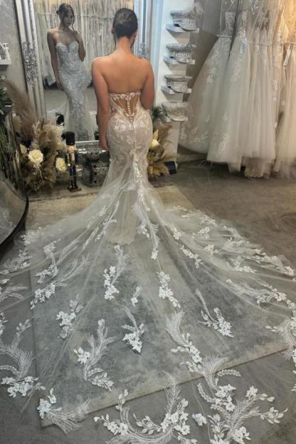 Designer Hochzeitskledier Meerjungfrau Spitze | Brautkleider Creme