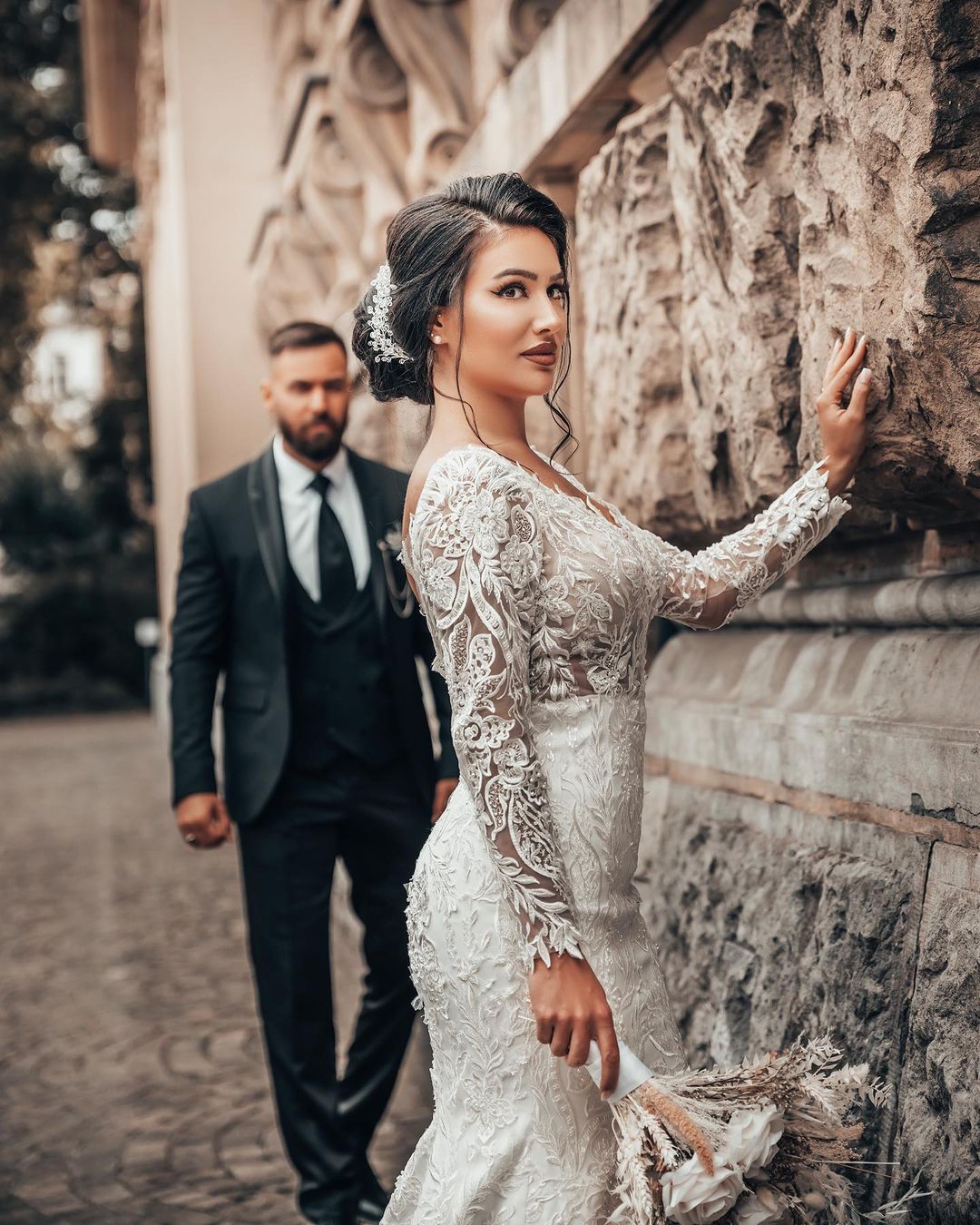 Elegante Brautkleider meerjungfrau Spitze | Hochzeitskleider mit Ärmel-Misshow.de