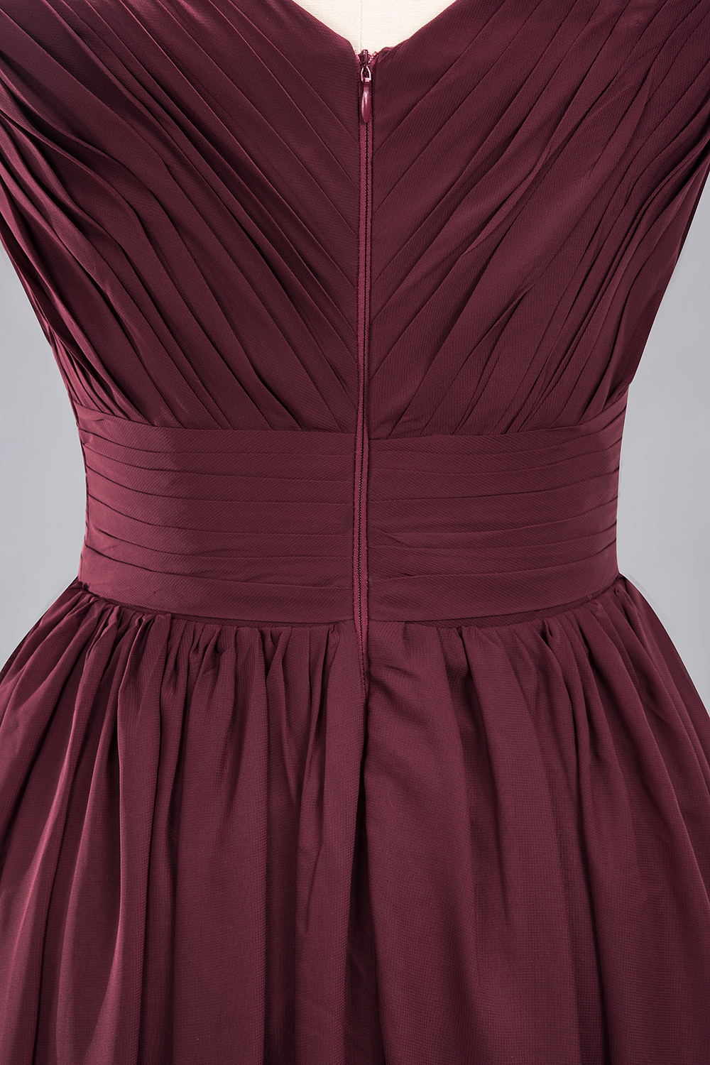 Weinrot Brautjungfernkleider Lang Chiffon | Abendkleider V Auschnitt