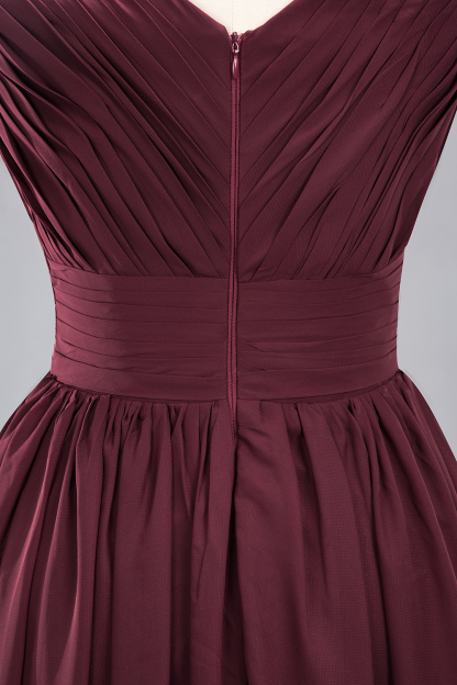 Weinrot Brautjungfernkleider Lang Chiffon | Abendkleider V Auschnitt