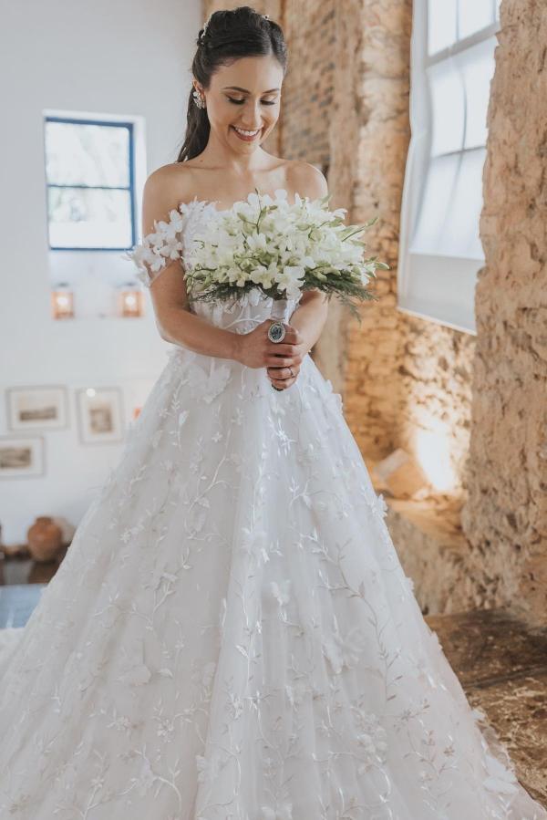 Designer Hochzeitskleider A Linie Spitze | Cream Brautkleider Günstig