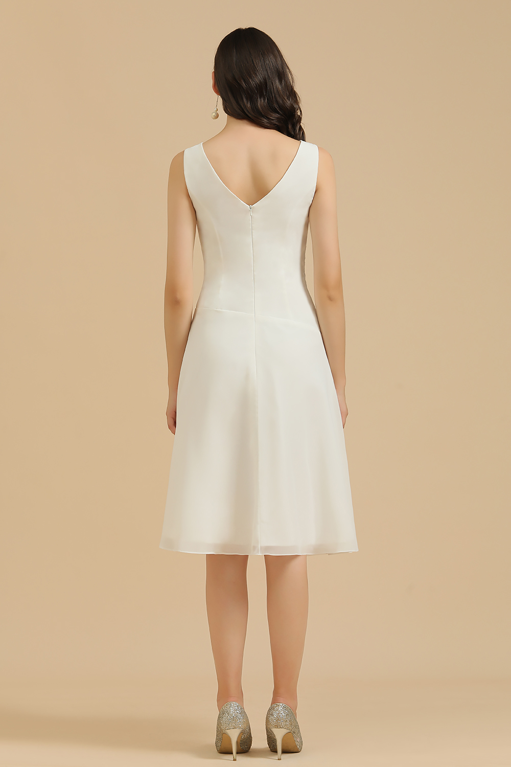 Weiße Brautjungfernkledier Kurz | Chiffon Kleider Abendmoden