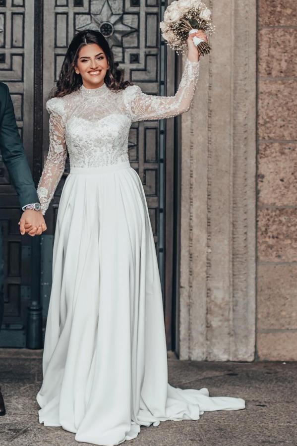 Wunderschöne Hochzeitskleider Schlicht | Brautkleider Spitze mit Ärmel-Misshow.de