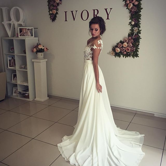 Schlichtes Hochzeitskleid Mit Spitze | Chiffon Brautkleider Günstig Kaufen