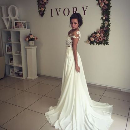 Schlichtes Hochzeitskleid Mit Spitze | Chiffon Brautkleider Günstig Kaufen