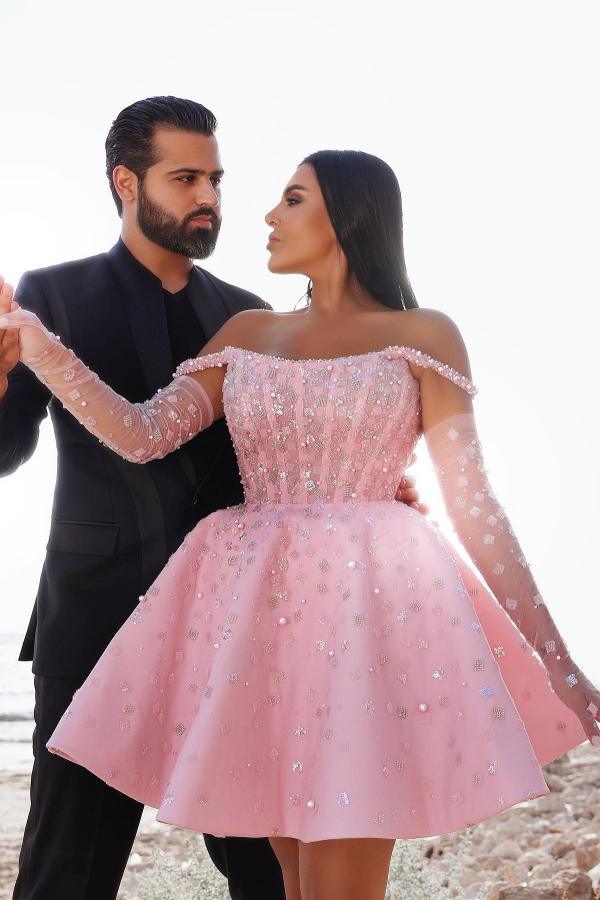 Rosa Cocktailkleider Partykleider | Kurze Abiballkleider Glitzer