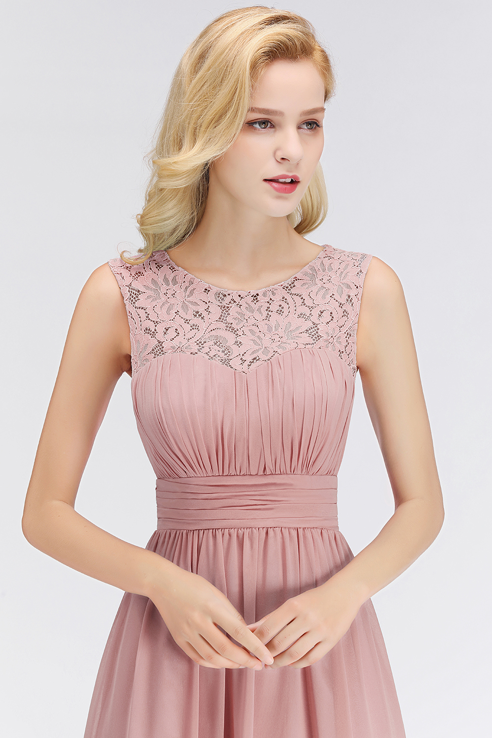 Elegant Altrosa Brautjungfernkleider Chiffon Lang Pink Kleider Brautjungfern