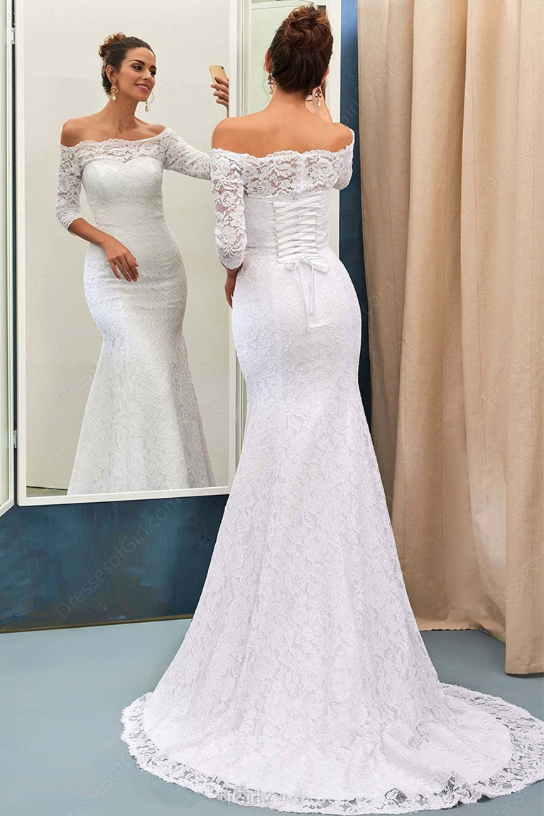 Weiß Brautkleider Lang Ärmel Spitze Meerjungfrau Brautmoden Hochzeitskleider