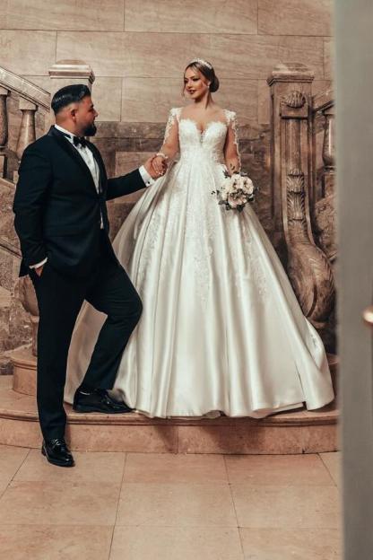 Luxus Hochzeitskleider Prinzessin | Satin Brautkleider Spitze mit Ärmel