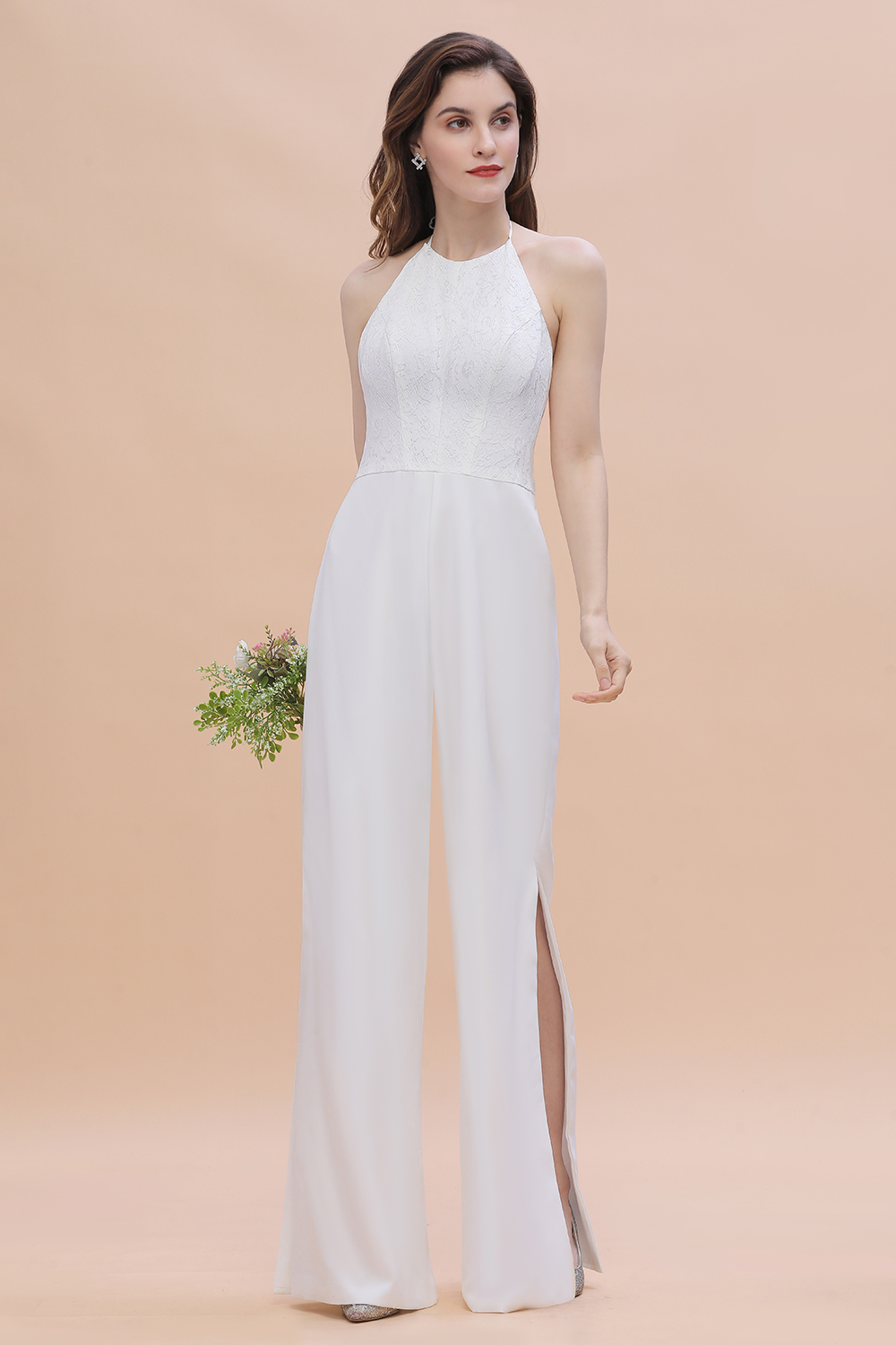 Jumpsuit Chiffon Kleider Günstig | Brautjungfernkleider Lang Weiß