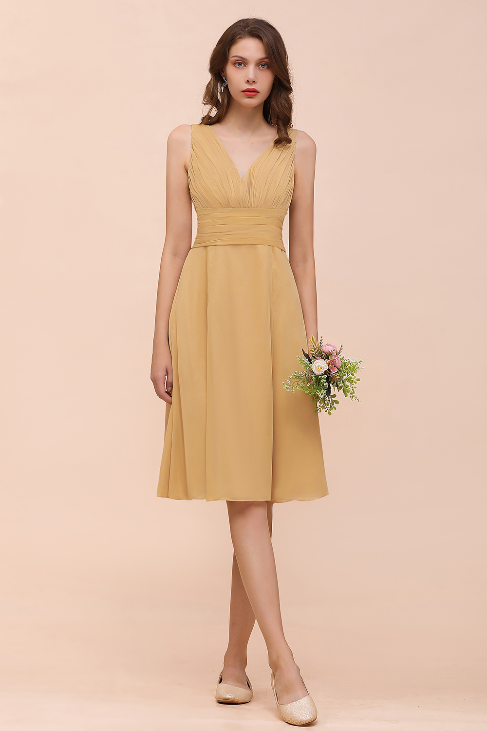 Brautjungfernkleider Gold | Kurzes Brautjungfernkleid Günstig