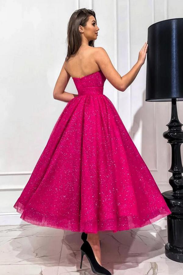 Fuchsia Cocktailkleider Kurz | Abiballkleider mit Glitzer