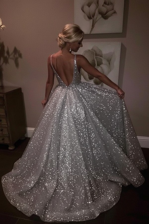 Elegante Abendkleider Lang Weiß Pailletten A Line Abiballkleider Günstig Online