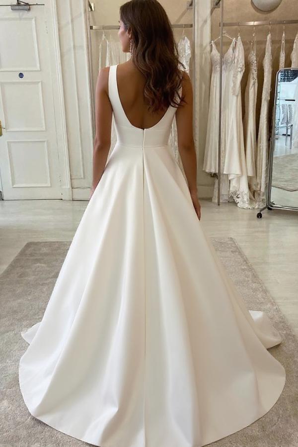 Schlichte Brautkleider Satin | A Linie Hochzeitskleider-Misshow.de