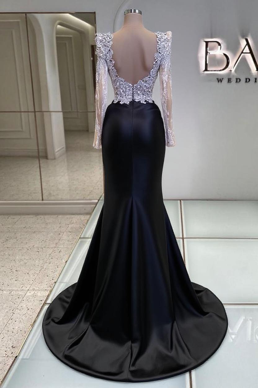 Luxus Abendkleider Lang Schwarz | Abiballkleider Glitzer mit Ärmel