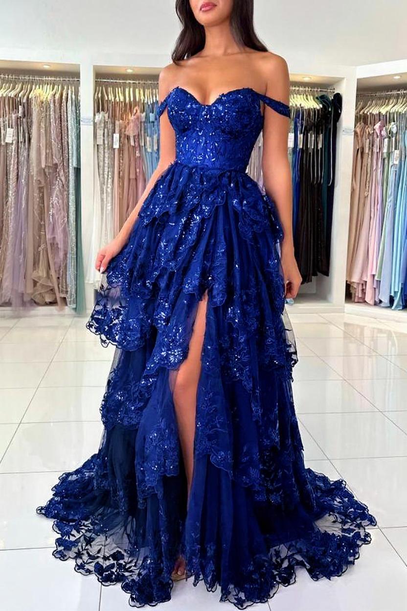 Moderne Abendkleider Lang | Abiballkleider Navy Blau-Misshow.de