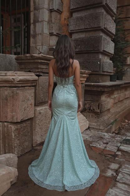 Wunderschöne Abendkleider Lang Grün Spitze Ballkleider Günstig Online-Misshow.de