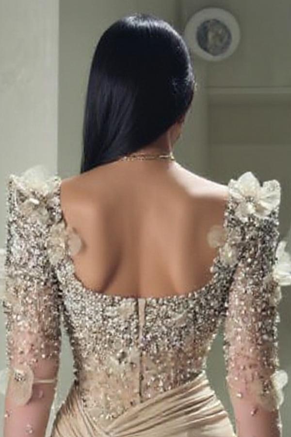 Designer Abendkleider mit Ärmeln Gold Abiballkleid mit Glitzer-Misshow.de