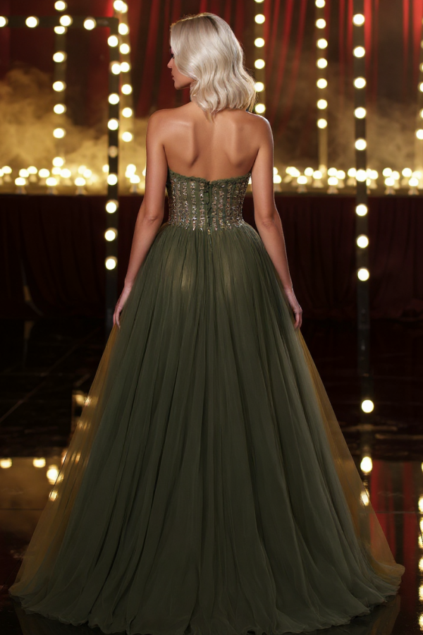 Olive Gr��n Abendkleider Lang G��nstig Abendmoden Ballkleider mit Glitzer