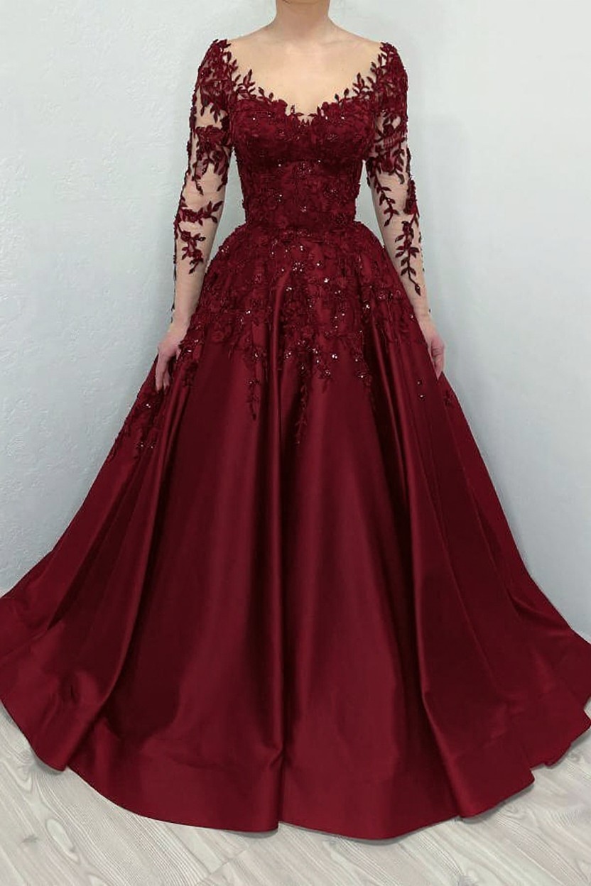 Vintage Brautkleider A Linie Mit Spitze | Satin Hochzeitskleider mit Ärmel