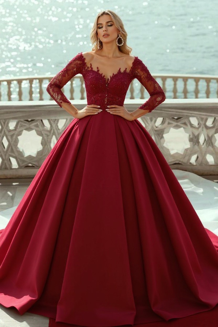 Luxus Brautkleider Mit Ärmel | Prinzessin Satin Hochzeitskleider