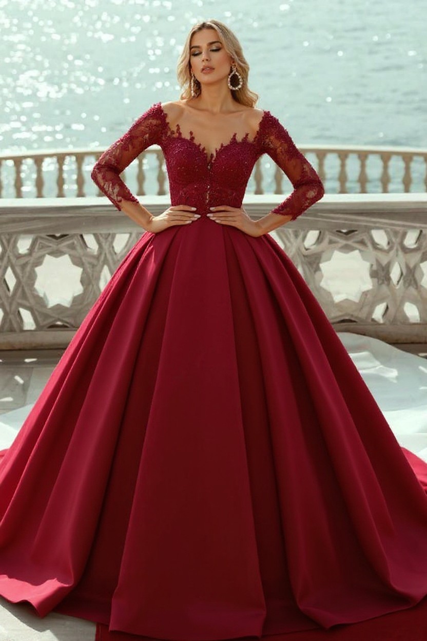 Luxus Brautkleider Mit Ärmel | Prinzessin Satin Hochzeitskleider