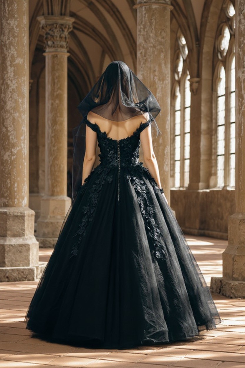 Gothic Brautkleider A Linie Schwarze Hochzeitskleider mit Spitze