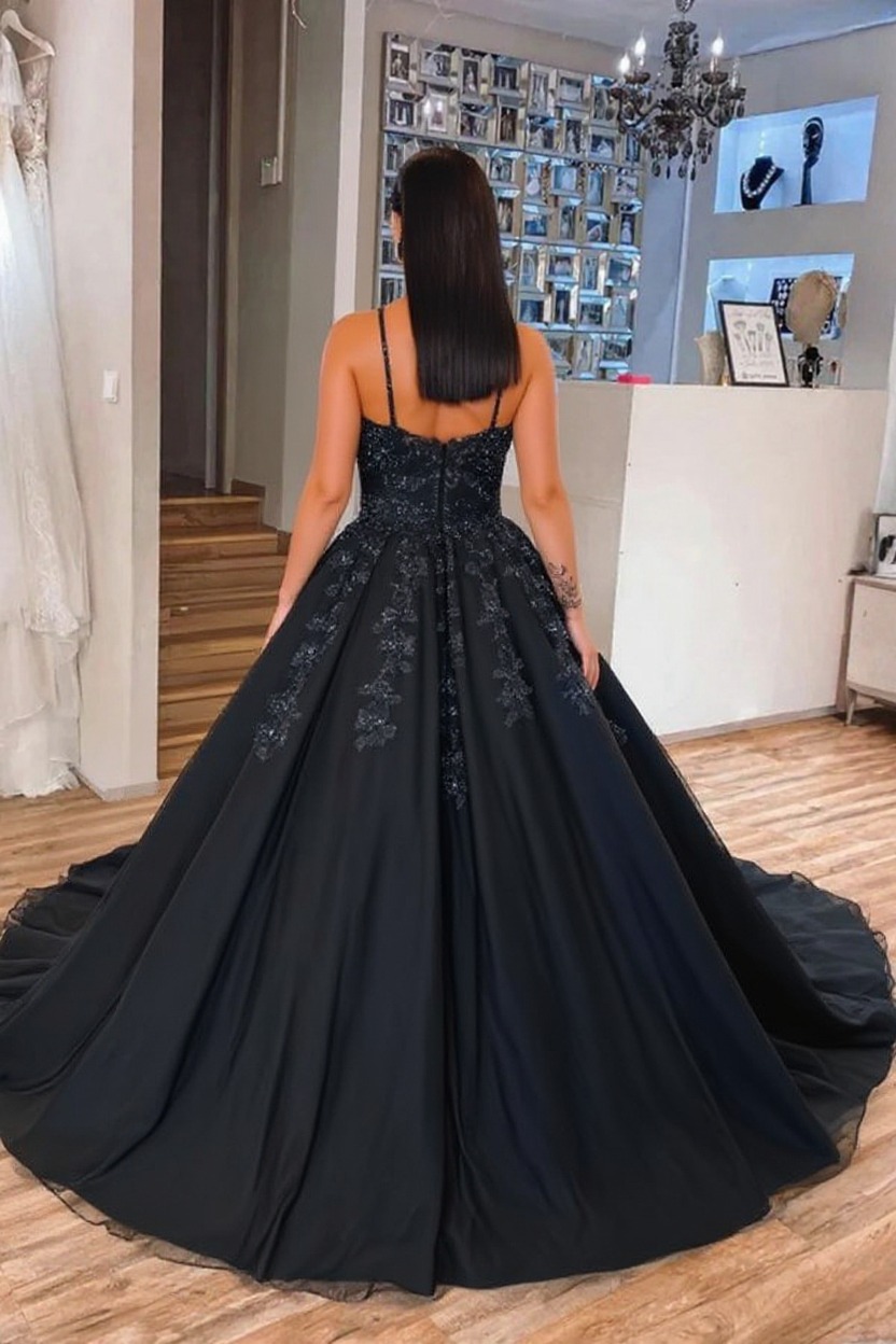 Schwarze Brautkleider A Linie Tüll Hochzeitskleider Mit Spitze