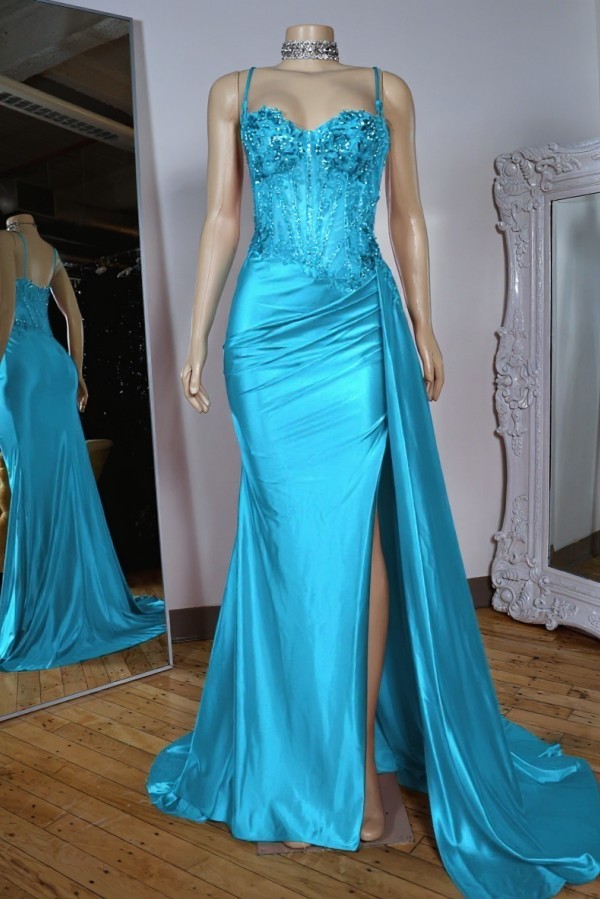 Rot Abendkleider Lang Träger Satin Bodenlang Abendmoden Abiballkleider Günstig