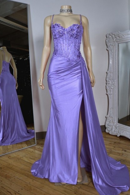 Rot Abendkleider Lang Träger Satin Bodenlang Abendmoden Abiballkleider Günstig