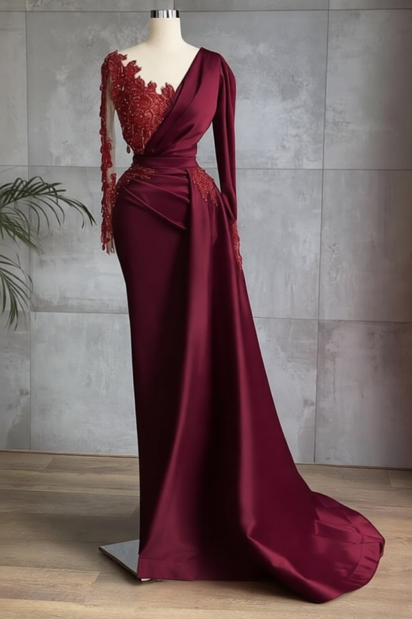 Rote Abendkleider Mit Ärmel | Abiballkleider Lang Günstig