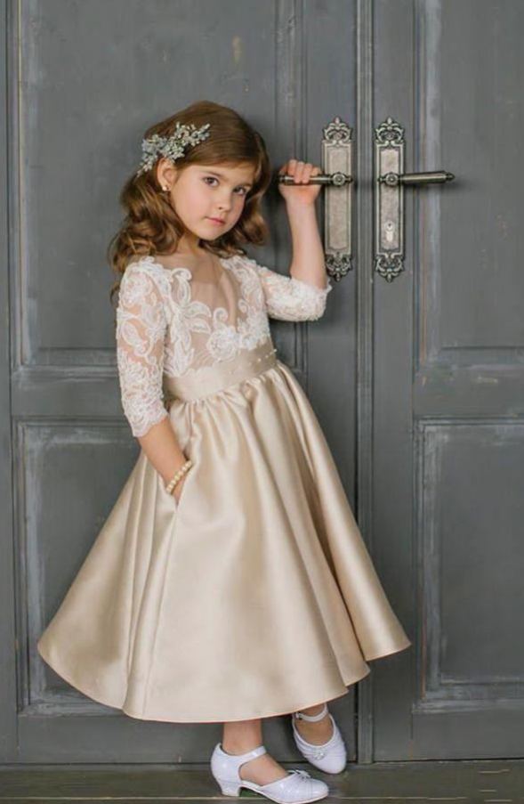 Elegante Blumenmädchenkleider mit Ärmel Kleider für Kinder Günstig Online-Misshow.de