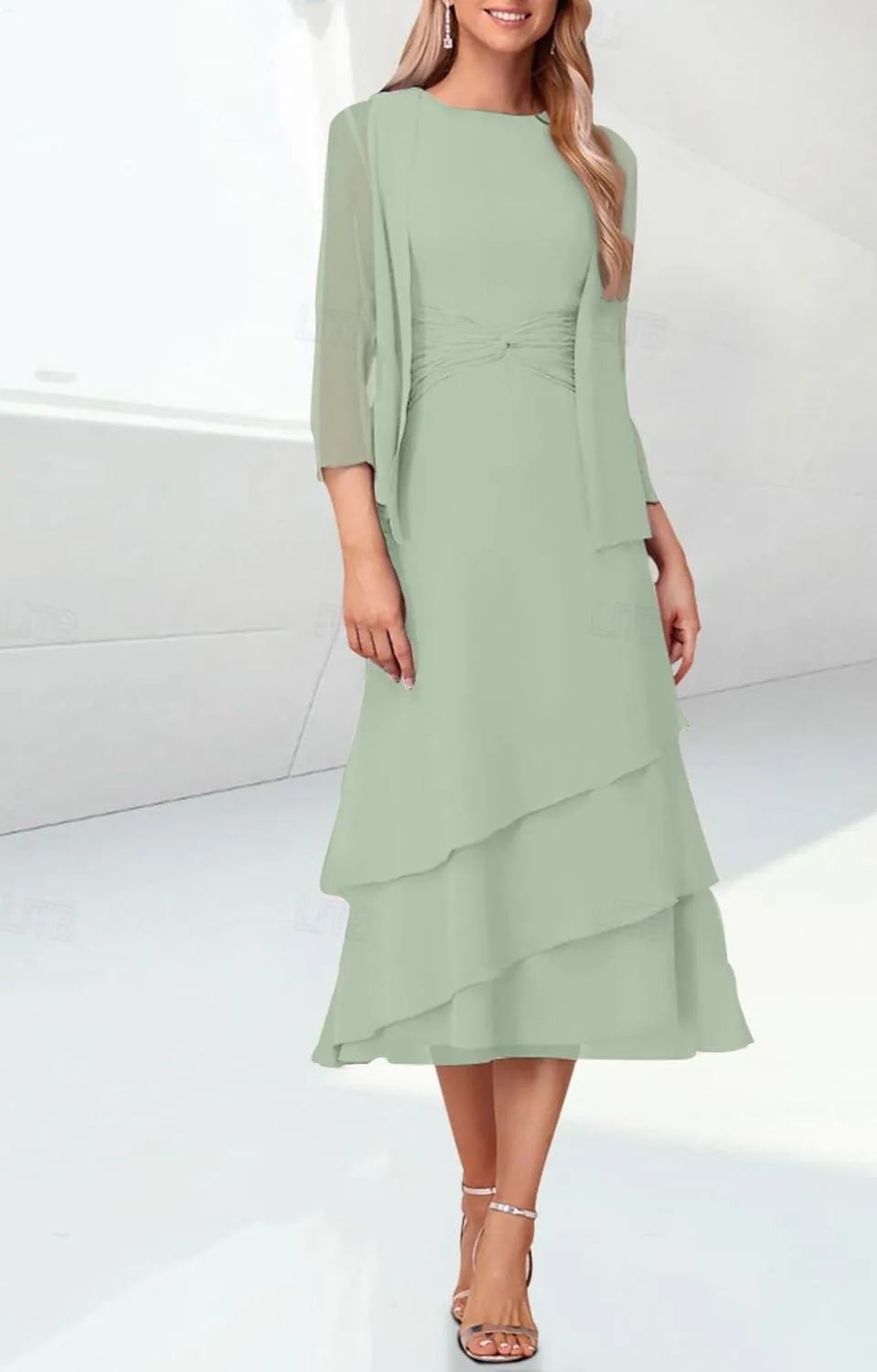 Schlichte Brautmutterkleider Kurz Chiffon Mint Grün Kleider Für Brautmutter-Misshow.de