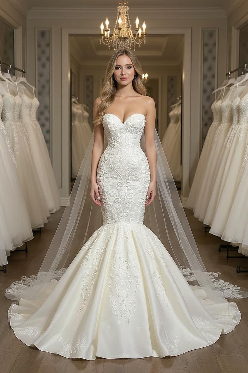 Wunderschöne Brautkleider Meerjungfrau | Hochzeitskleider mit Spitze-Misshow.de
