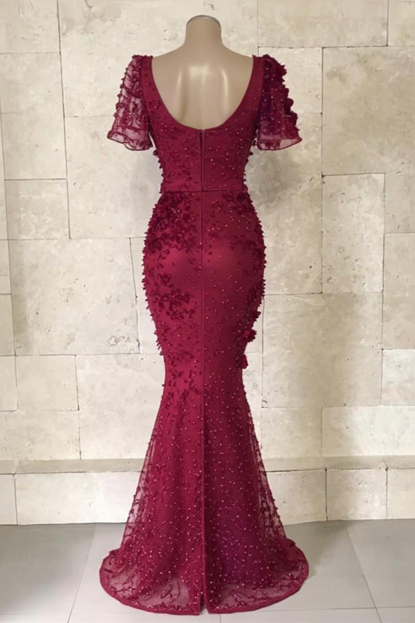 Festliche Kleider Abendkleid Weinrot | Abendkleider Lang Mit Ärmel-Misshow.de
