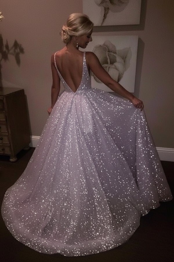 Elegante Abendkleider Lang Weiß Pailletten A Line Abiballkleider Günstig Online